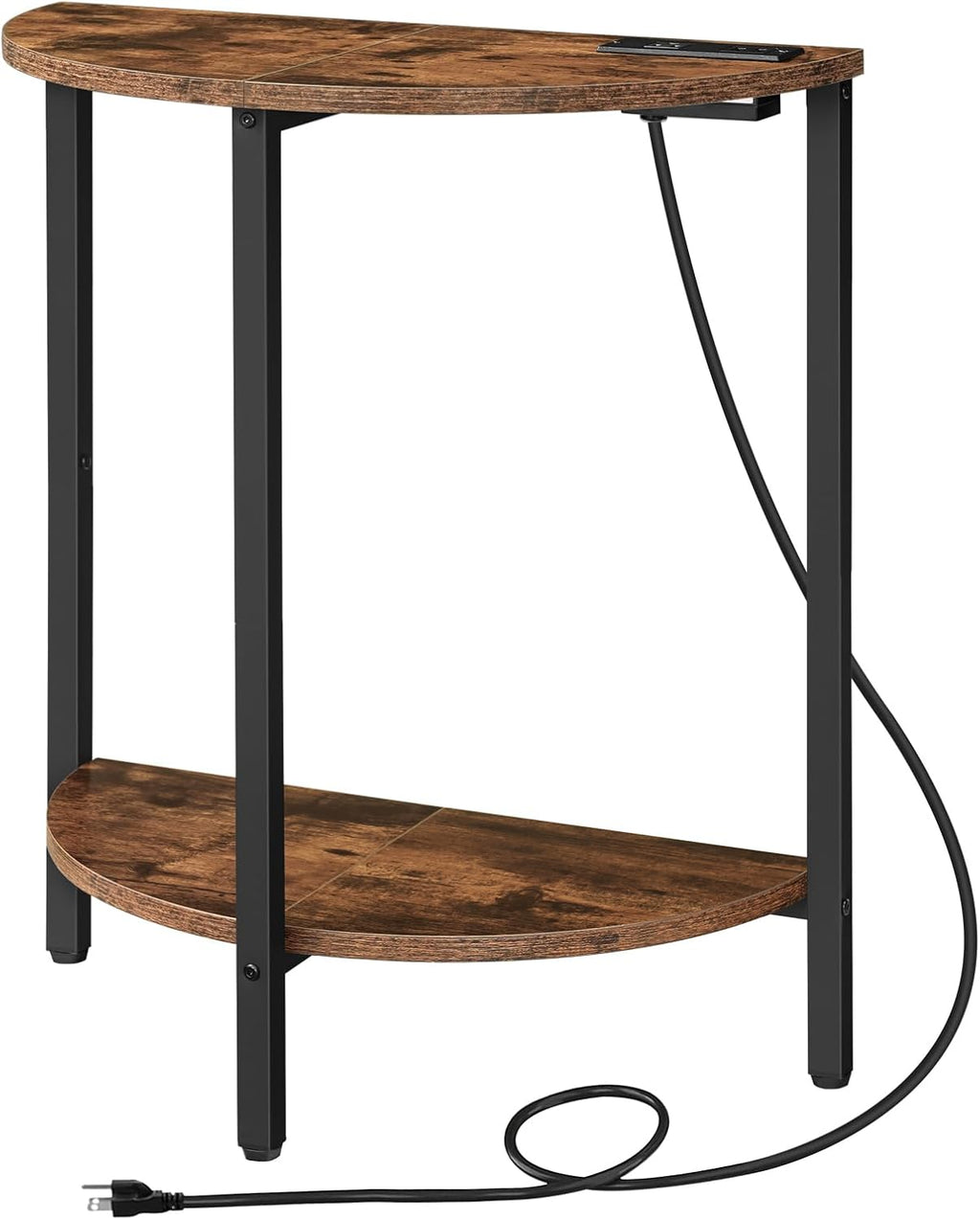 Rustic Brown and Black Half Moon Table with Charging Station I90872