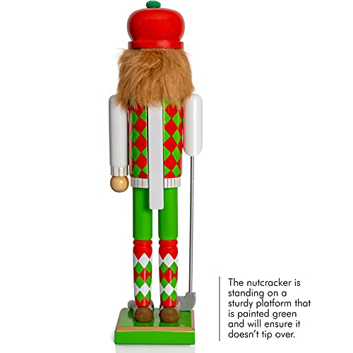 Red and Green Wooden Golf Player Nutcracker 15" E88379
