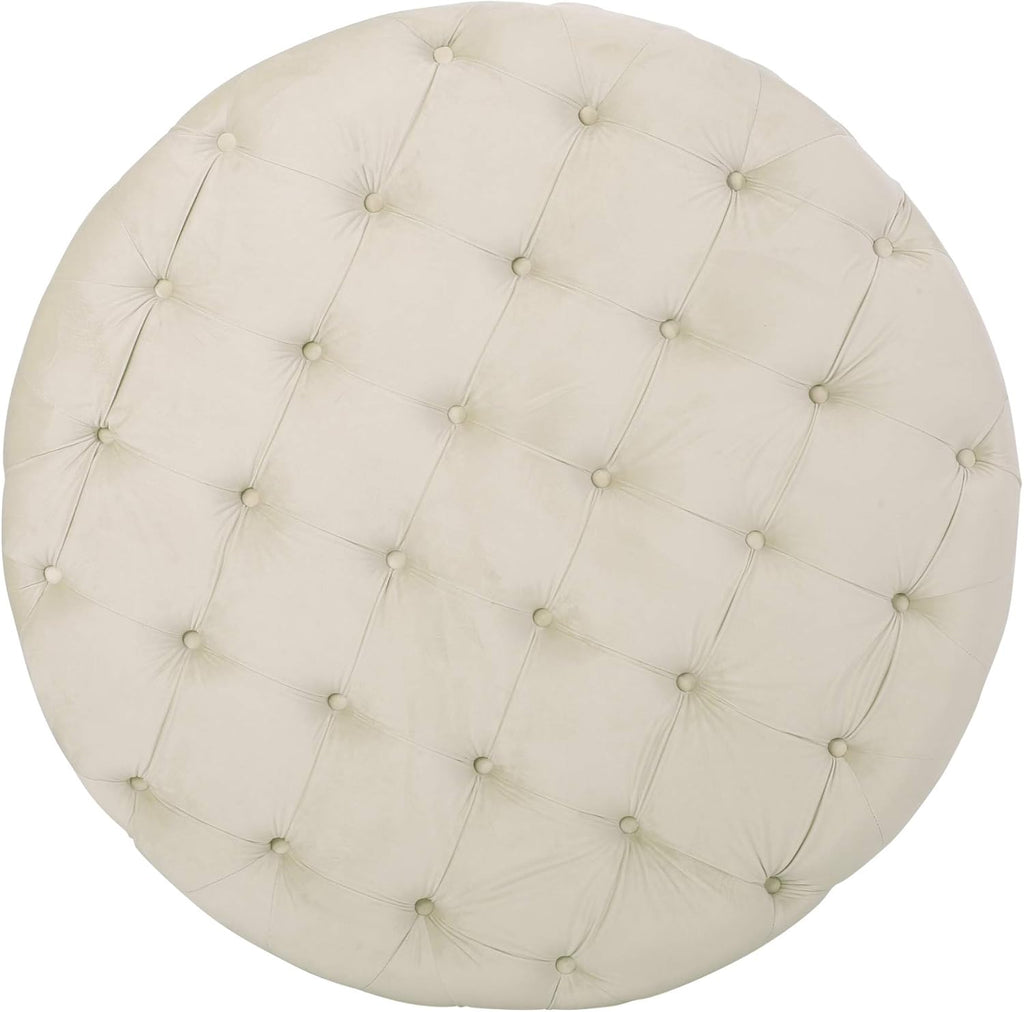 Beige Round Tufted Velvet Ottoman M936378