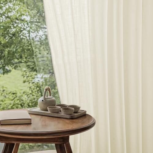 Natural Pinch Pleated Semi Sheer Curtains 84 Inch Long, 2 Panels D584