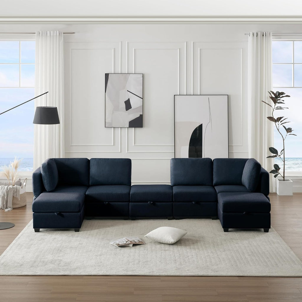 Blue Modular Sectional Sofa with Ottoman P502524