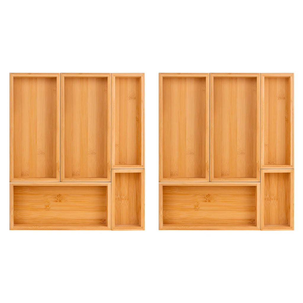 Bamboo Drawer Dividers Set, Adjustable Wooden Organizers, Stackable Trays, Brown Q26925