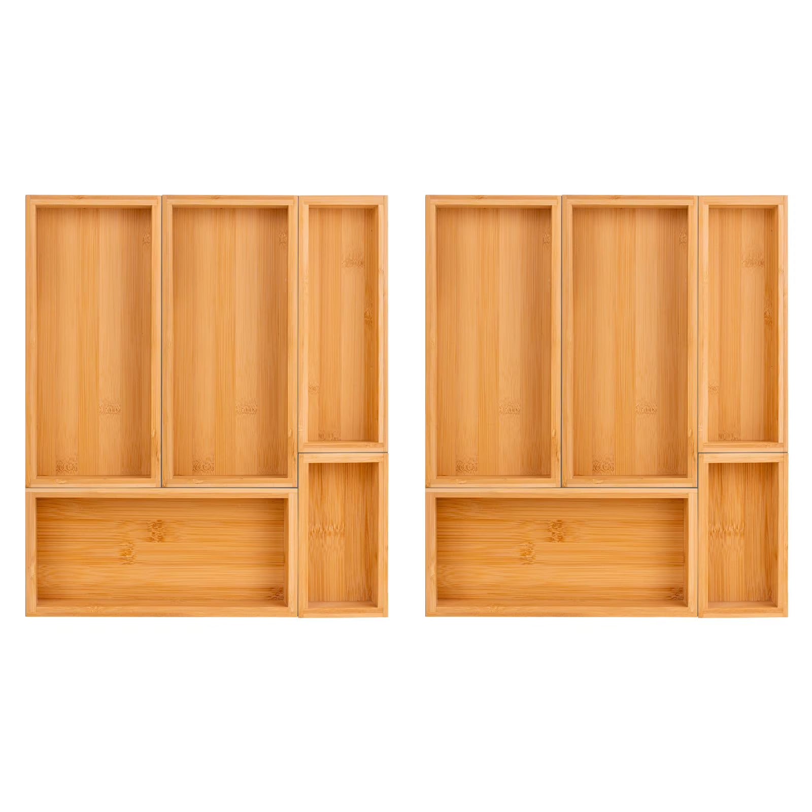 Bamboo Drawer Dividers Set, Adjustable Wooden Organizers, Stackable Trays, Brown Q26925