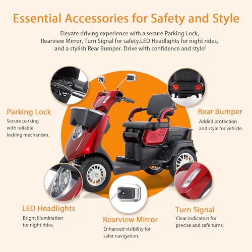 Red Heavy-Duty 4 Wheel Mobility Scooter 500lbs Capacity 1000W X26637