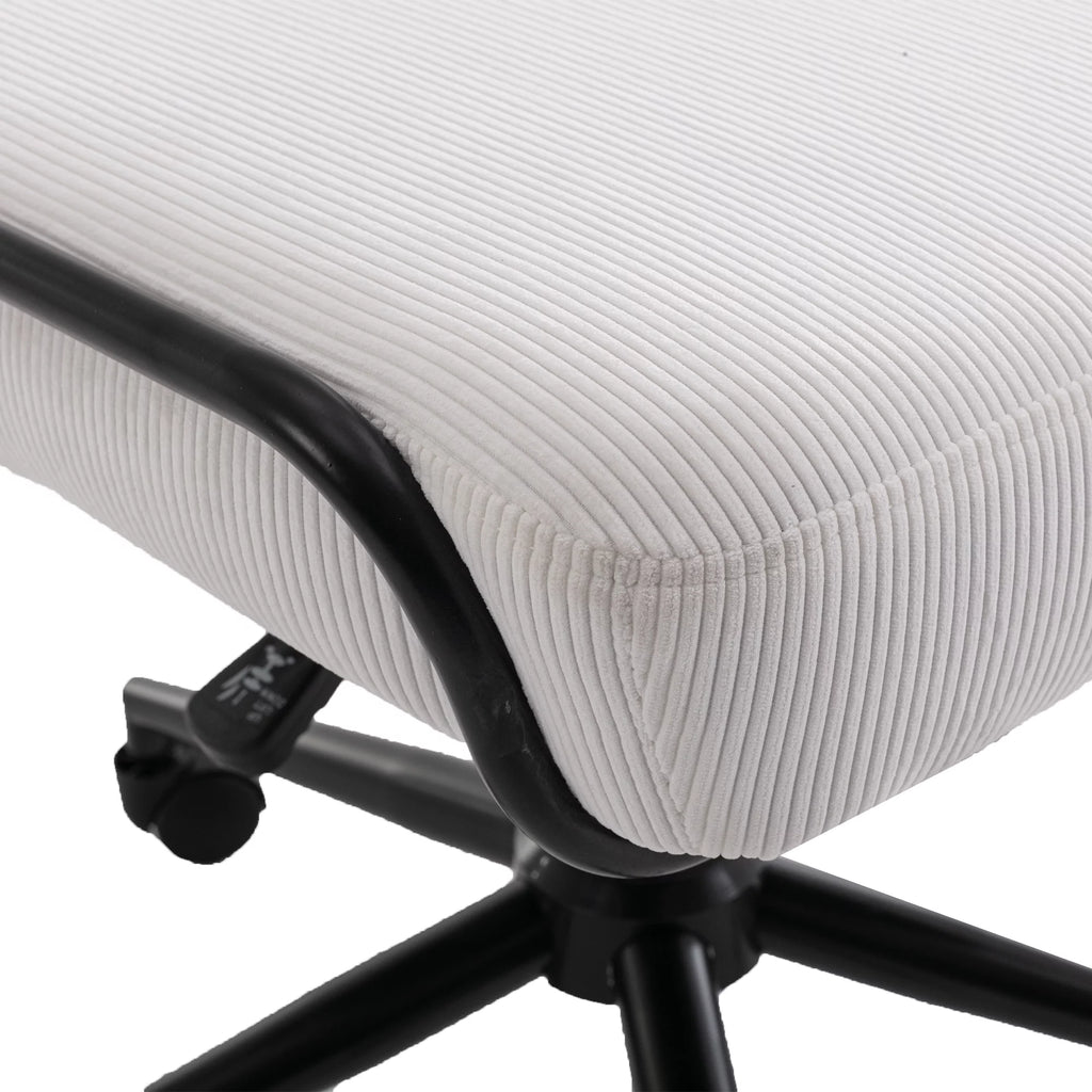White Corduroy Swivel Desk Chair with Wheels A118517