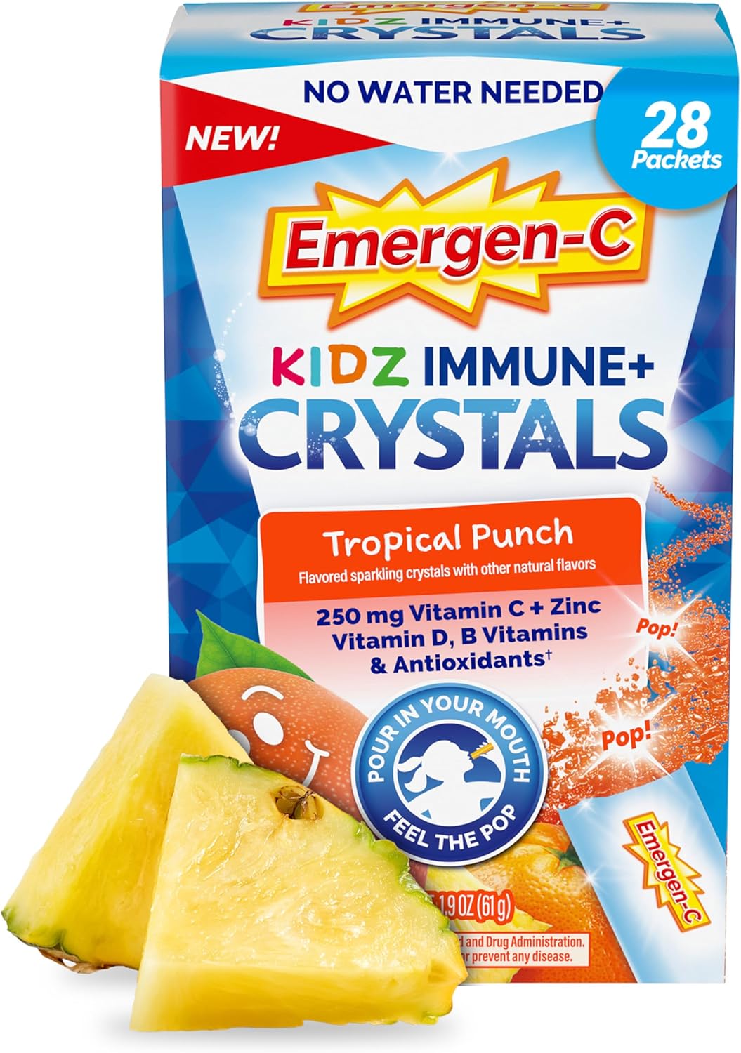 Tropical Punch Immune Support Supplement with Vitamin C, Vitamin D, B Vitamins, Zinc and Manganese - 28 Stick Packs G91289