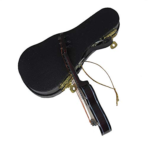 Wooden Guitar Christmas Ornament Acoustic Instrument with Case Holiday Tree Decoration V16407
