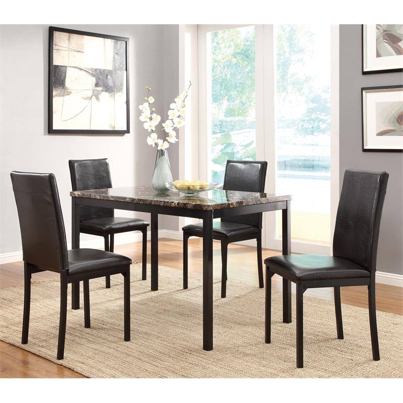 Contemporary Dining Table with Faux Marble Top in Black C6930