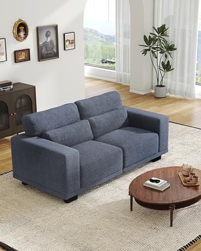 Blue 3 Seater Linen Sofa with Deep Seats G9345