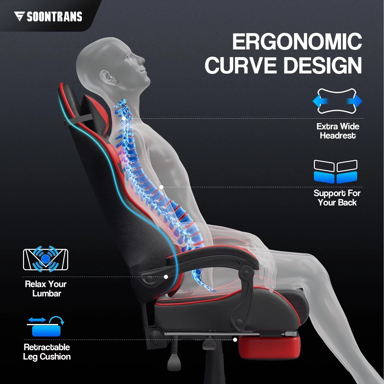Red Ergonomic Gaming Office Chair with Footrest J83020
