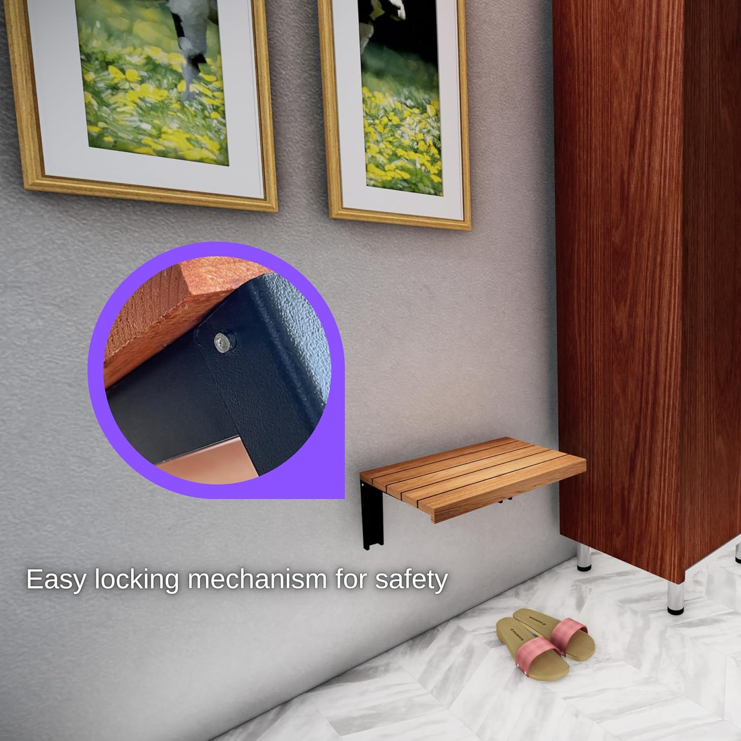 Folding Wooden Wall Mounted Shower Bench I59818