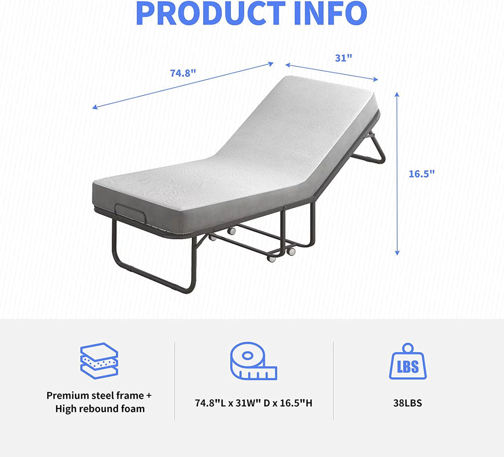 Folding Bed with 4 Inch Mattress and Lockable Wheels U897799