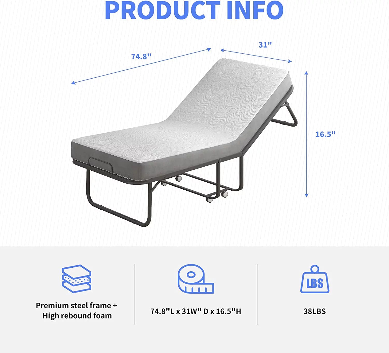 Folding Bed with 4 Inch Mattress and Lockable Wheels U897799