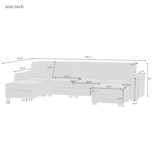 Large U-Shaped Sectional Sofa with Removable Ottomans, Gray Polyester N43038