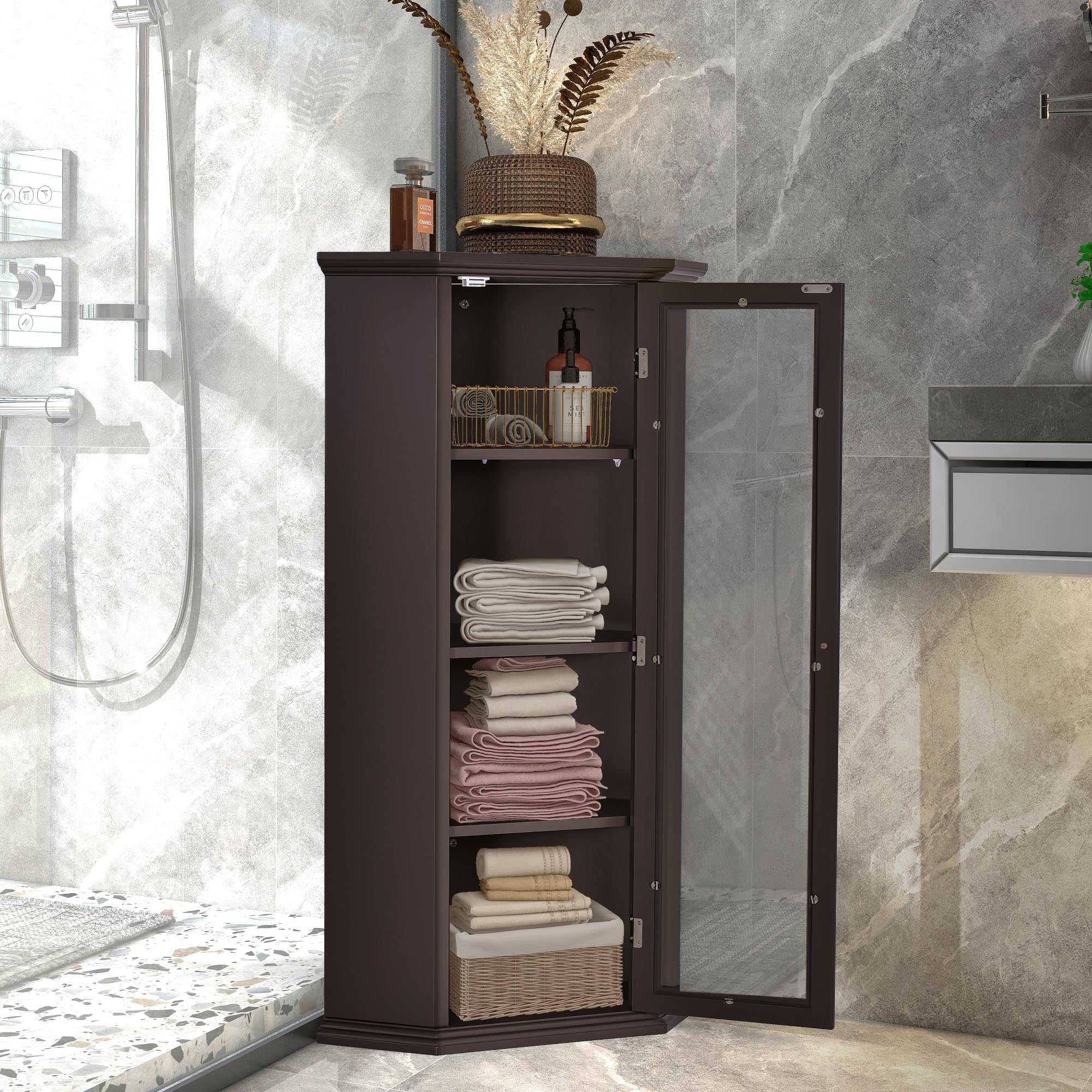 Freestanding Bathroom Cabinet with Glass Door, MDF Board with Painted Finish J983