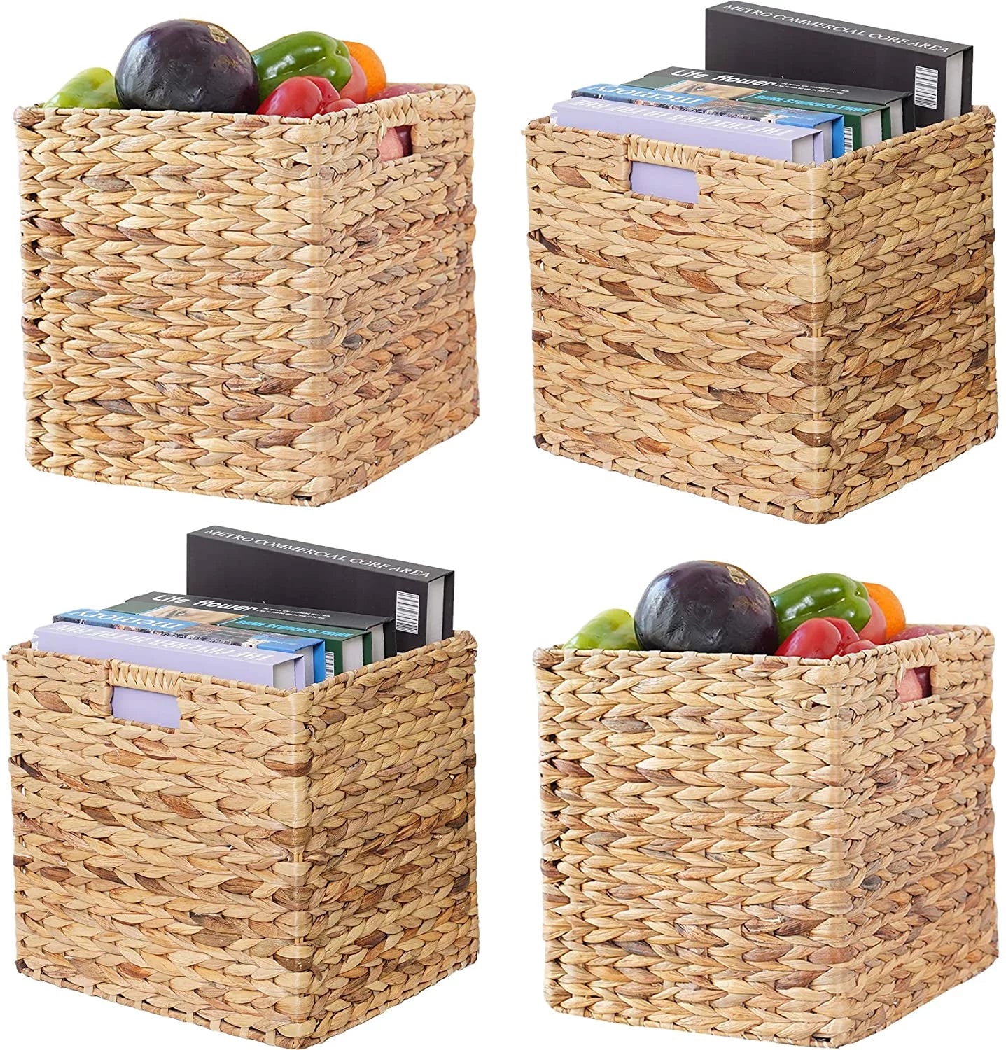 12x12x12 4 Pack Water Hyacinth Wicker Cube Storage Baskets R17852