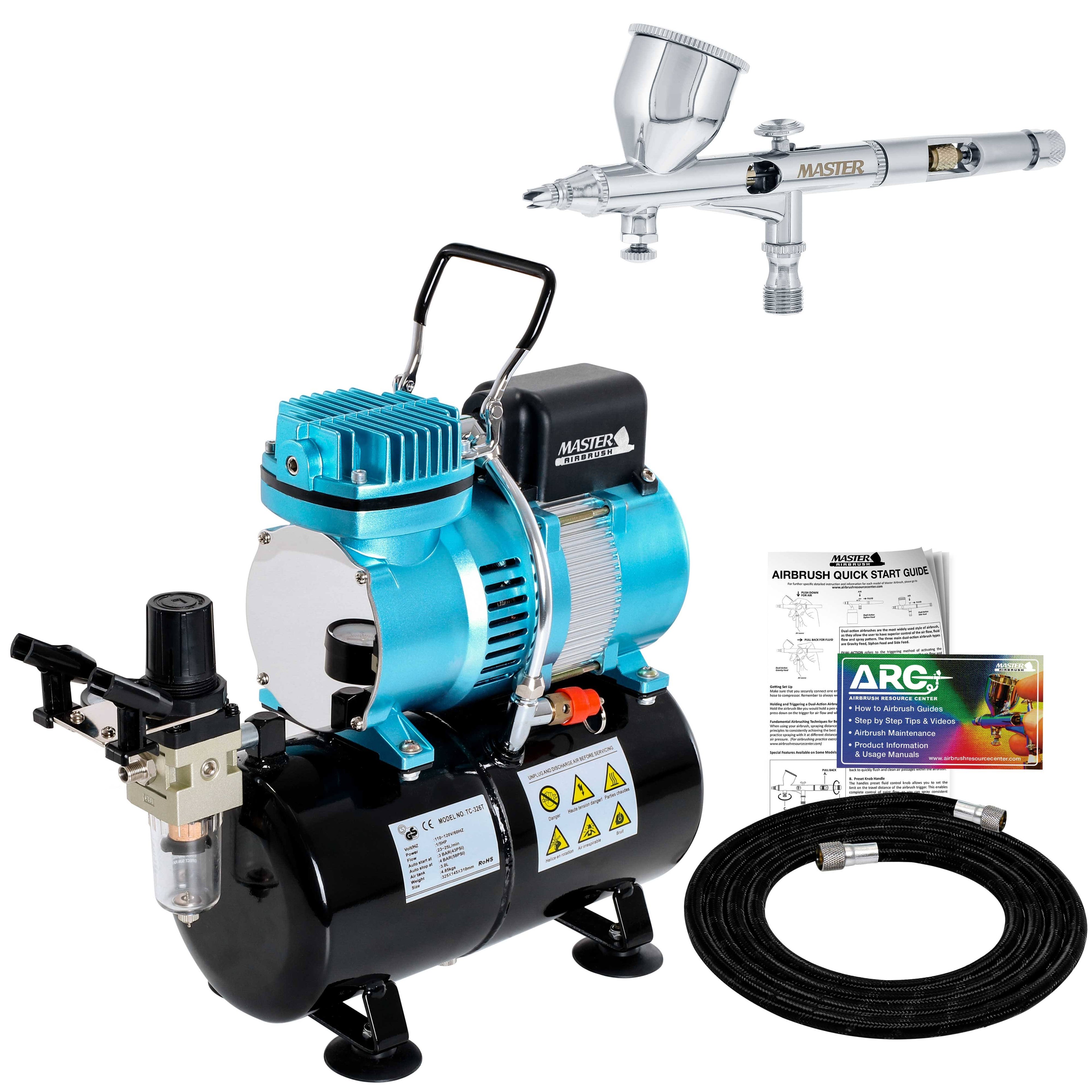 0.2 Dual-Action Gravity Airbrush Kit Tank Air Compressor J3839