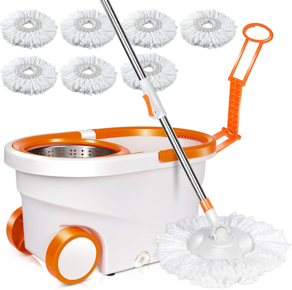 Spin Mop & Bucket with Wringer Set, 7 Microfiber Mop Refills, 57" Extended Handle J71671