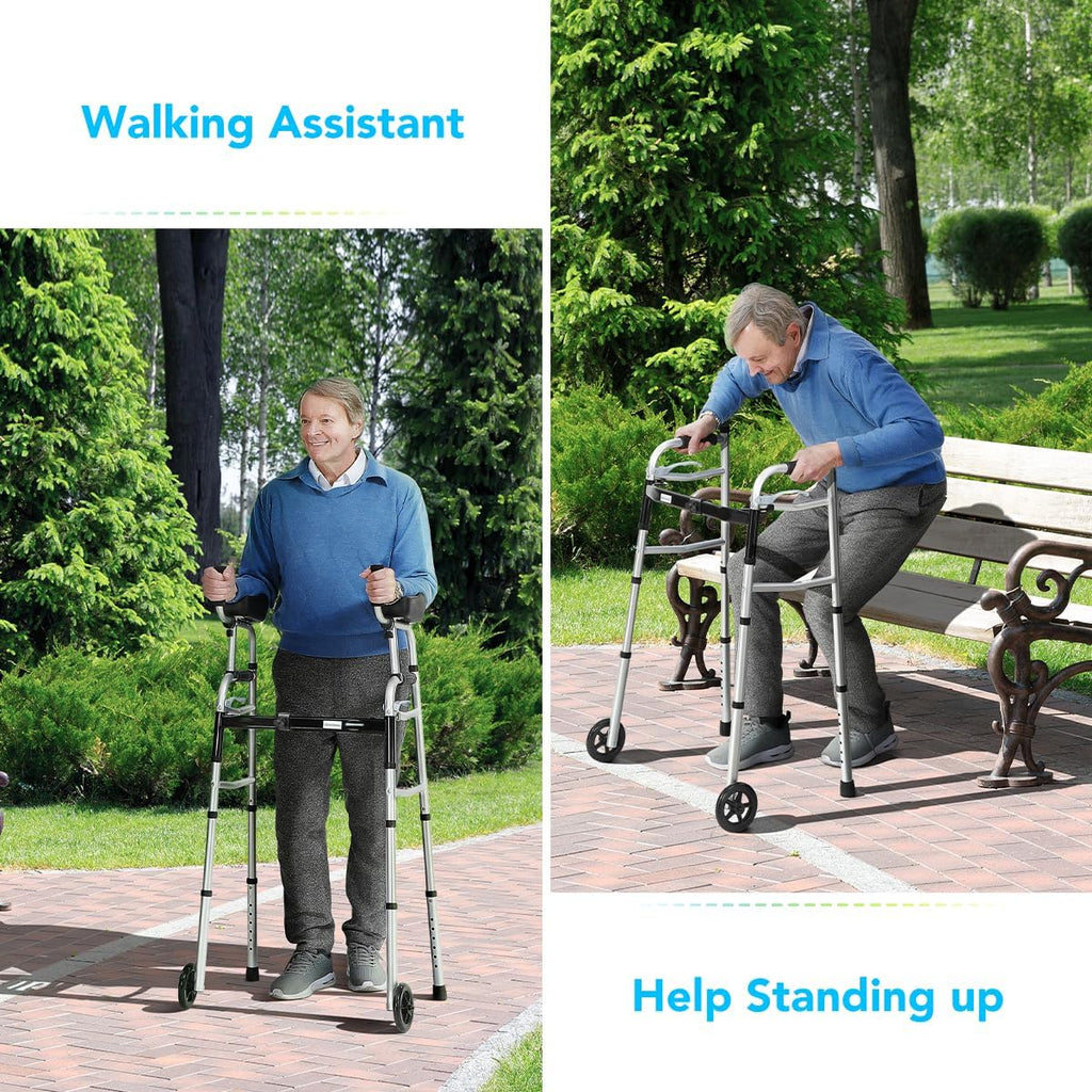 Folding Walker with 5’’ Wheels and Removable Padded Armrests Q407135