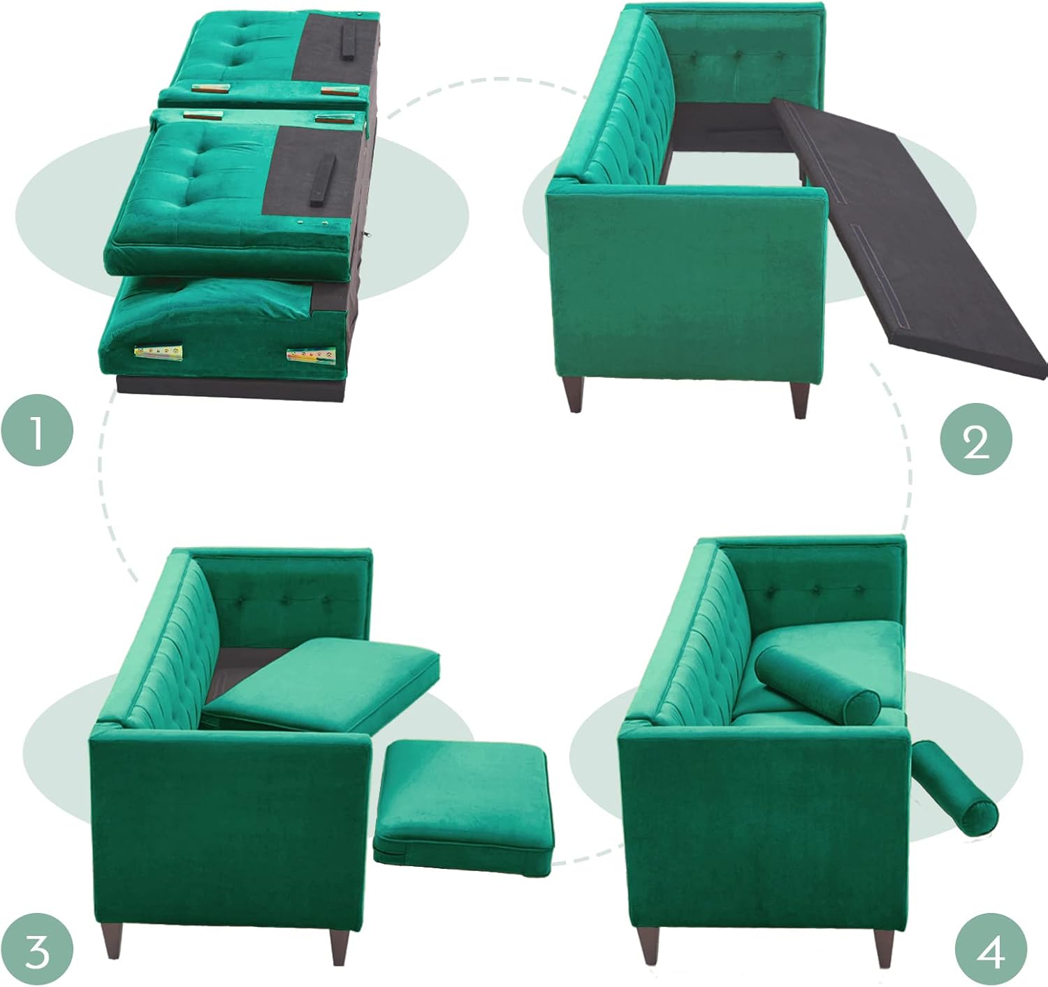 Green Velvet Sofa with Bolster Pillows K3856
