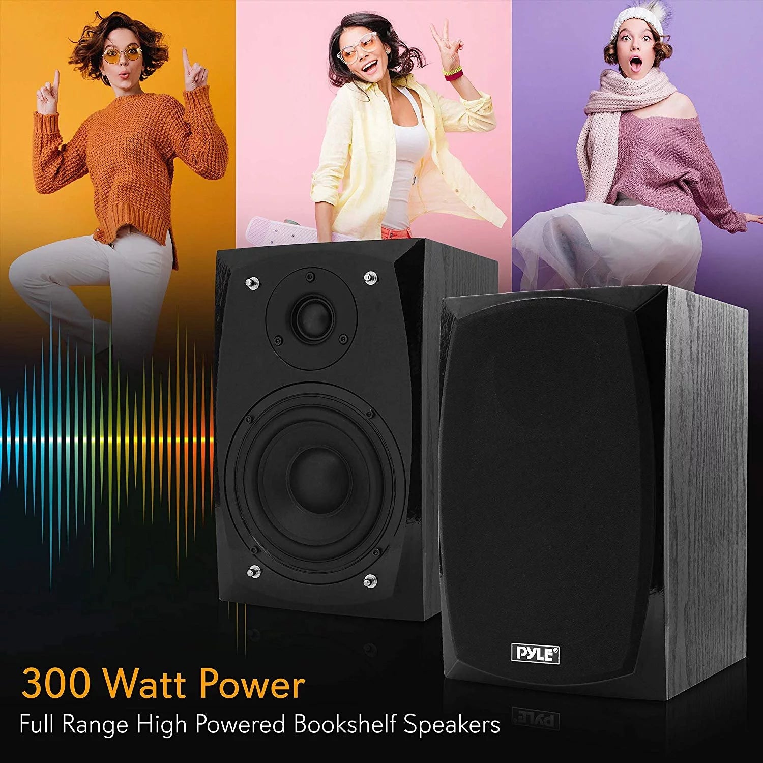 Black Bluetooth Bookshelf Stereo Speakers W13621