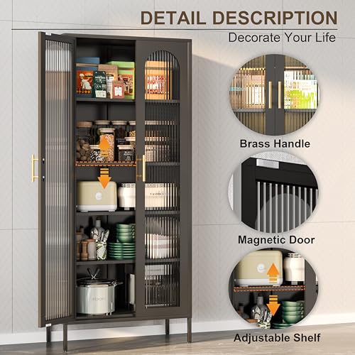 Black Tall Glass Display Cabinet with 4 Adjustable Shelves D1144