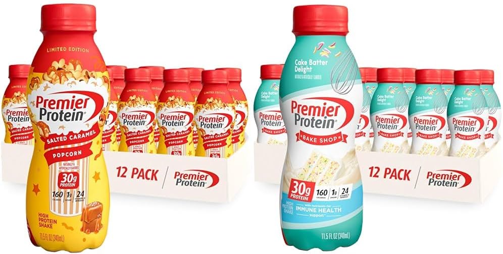 12 Pack Premier Protein Shake Salted Caramel Popcorn and Cake Batter W366