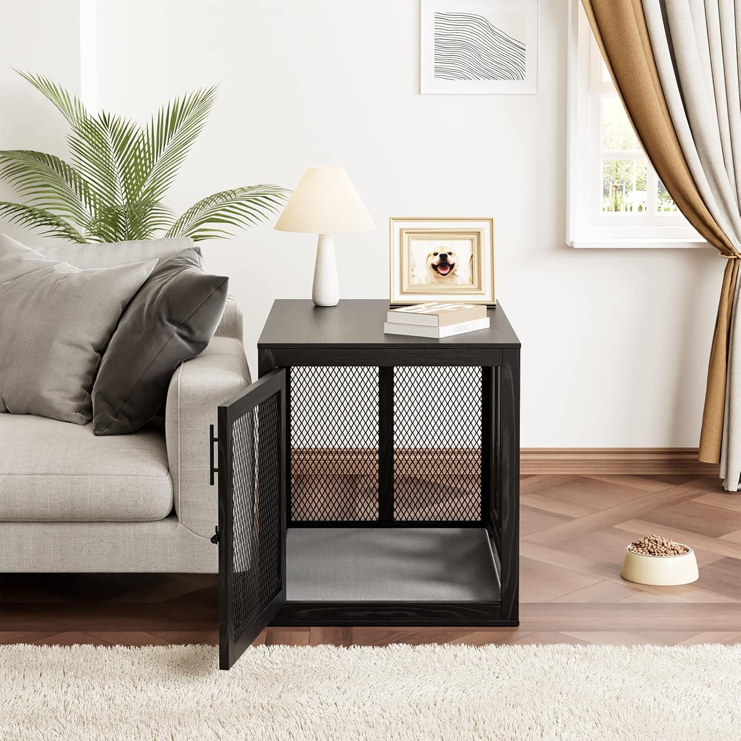 Wooden Dog Crate with Tray and Cushion S78953