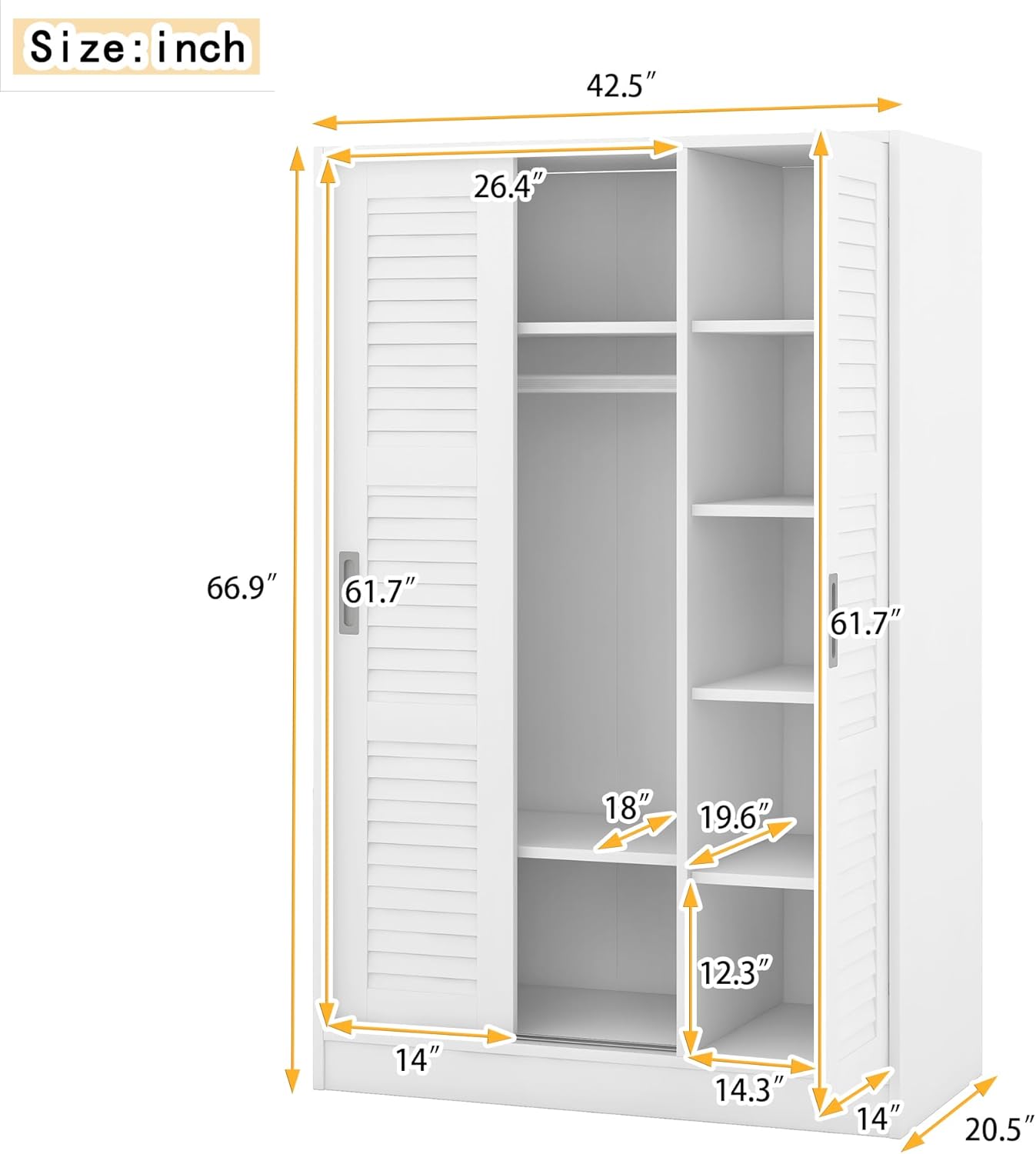 White 3 Doors Wood Wardrobe with Shelves and Hanging Rail J391830