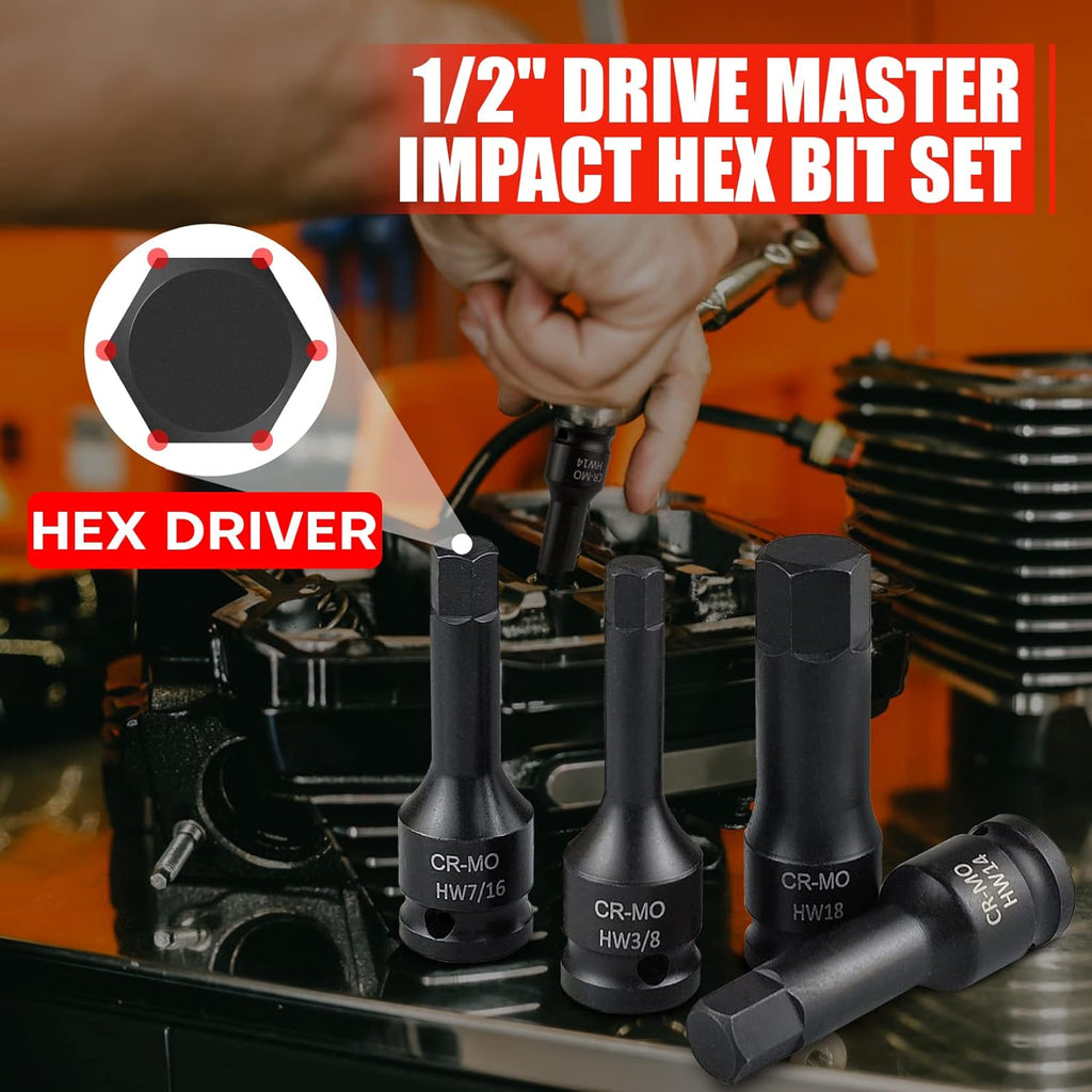 20 Piece 1/2 Drive Master Impact Hex Driver Set with Storage Case K433