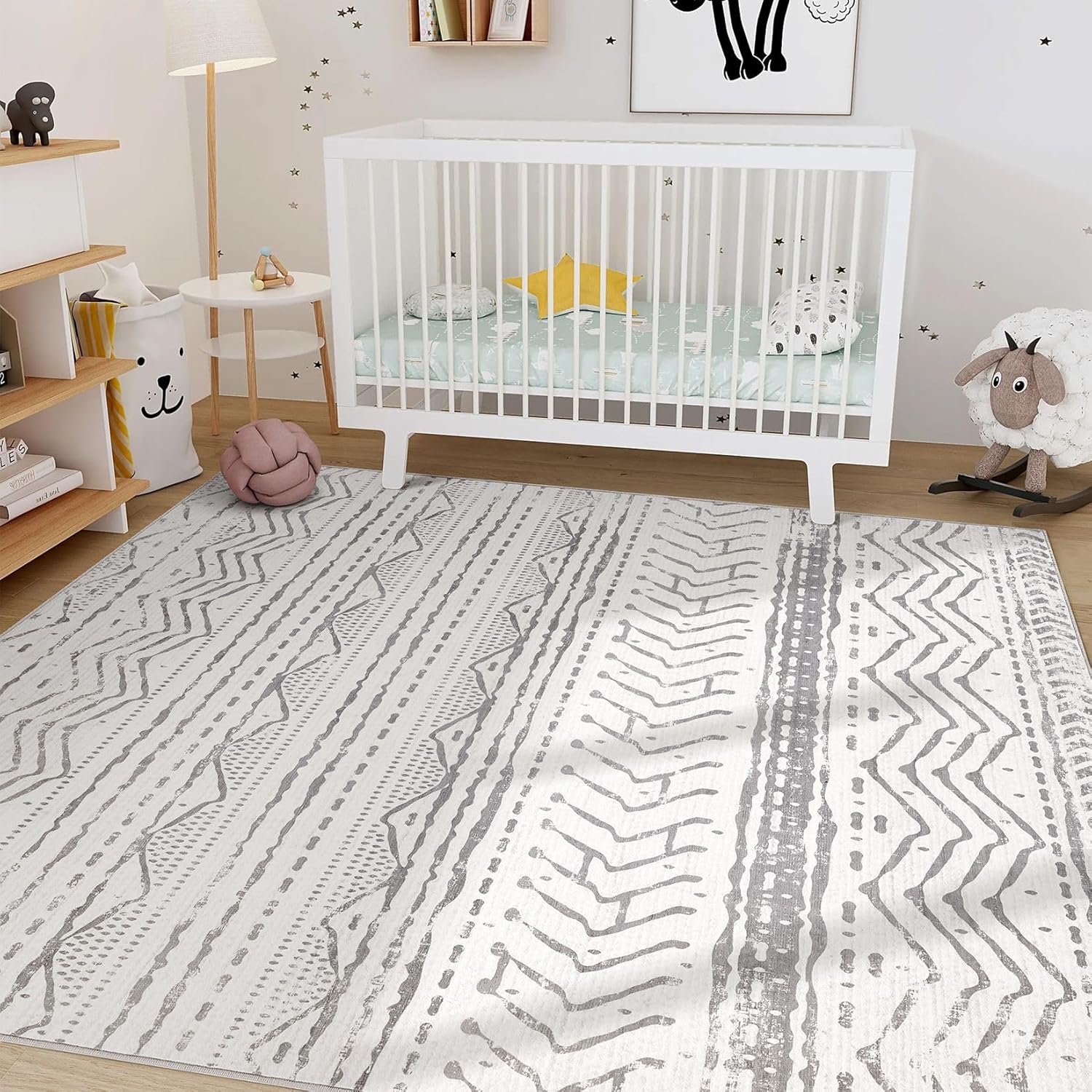 Grey 9x12 Machine Washable Area Rug B51674