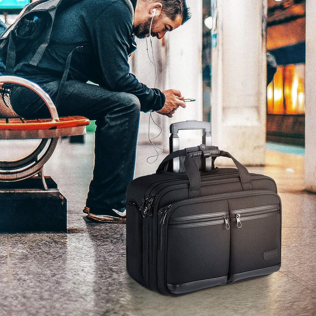 Black Rolling Laptop Bag with RFID Pockets D2416
