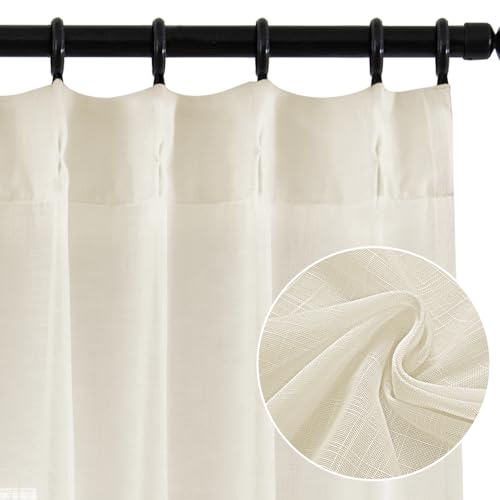 Natural Pinch Pleated Semi Sheer Curtains 84 Inch Long, 2 Panels D584