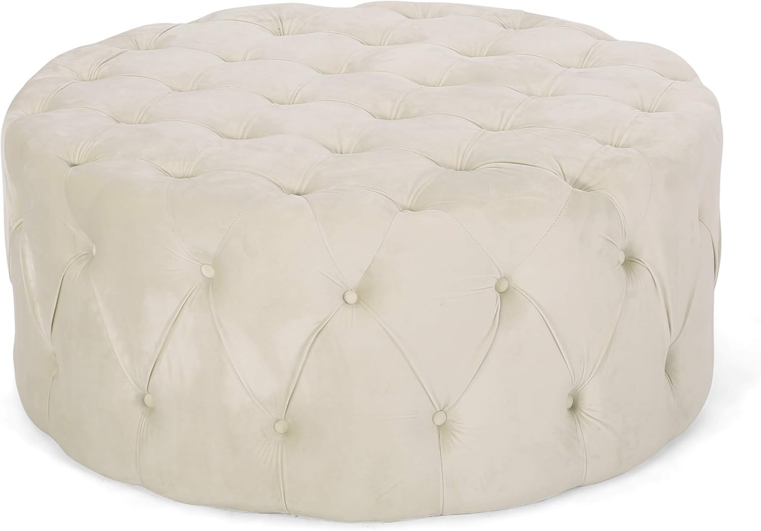 Beige Round Tufted Velvet Ottoman M936378