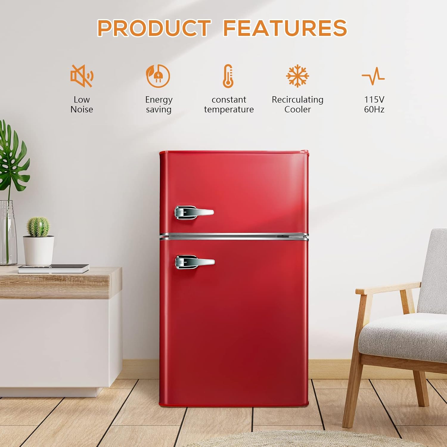 Compact Mini Refrigerator Separate Freezer, 3.1 cu ft Double 2-Door Retro Stainless Steel S39996