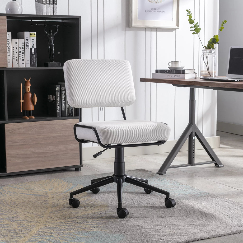 White Corduroy Swivel Desk Chair with Wheels A118517