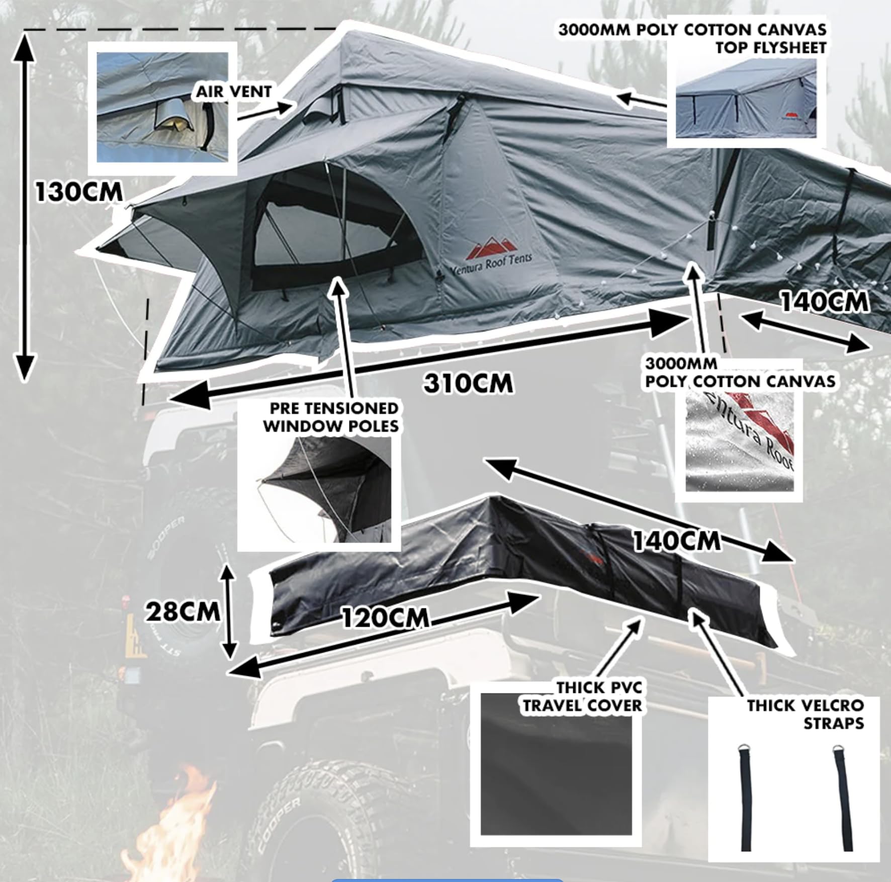 Extended Ventura Deluxe 1.4 Roof Top Tent H117381