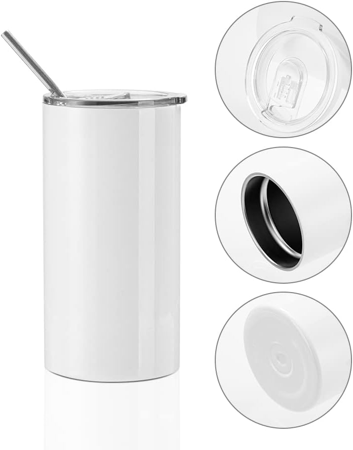 20 OZ White Stainless Steel Tumbler Cups with Lid and Metal Straw 4 Pack N62645