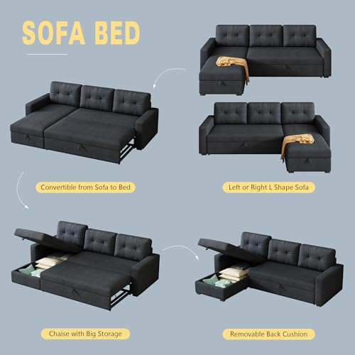 L-Shape Reversible Sectional Sleeper Sofa Bed with Storage Chaise Z9733