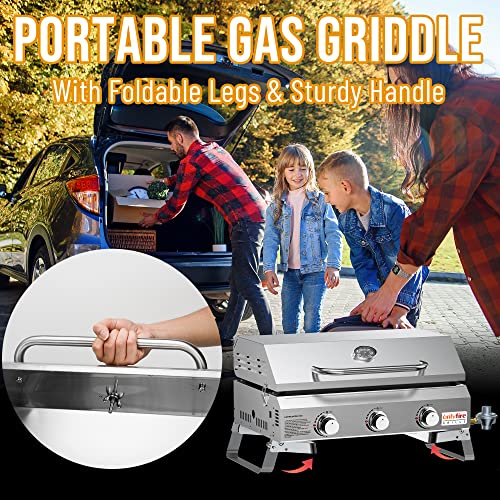 3-Burner Portable Propane Gas Griddle with Foldable Cart V1805