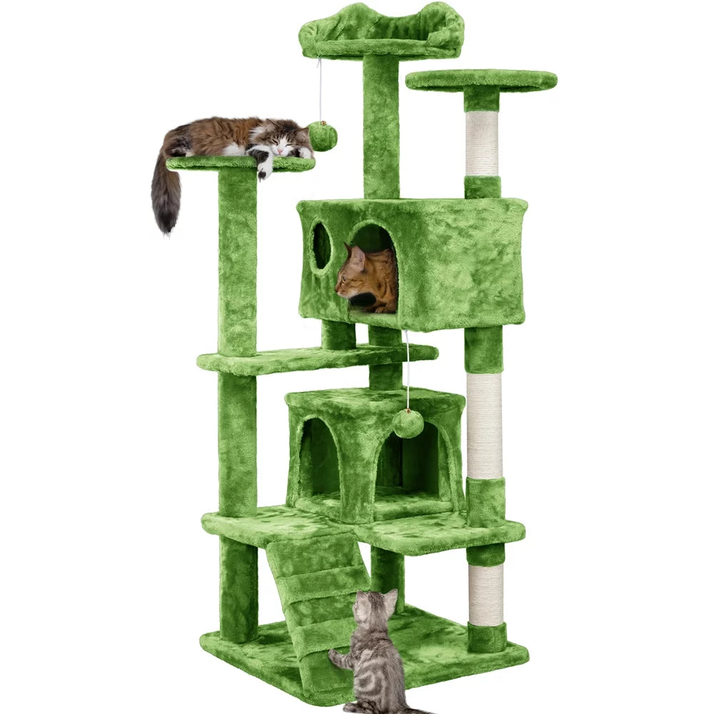Green 54" Cat Tree with 2 Condos V496