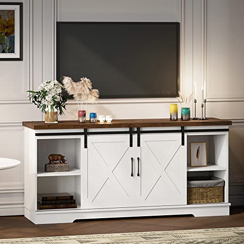 White Tall TV Stand with Storage and Shelves I510349