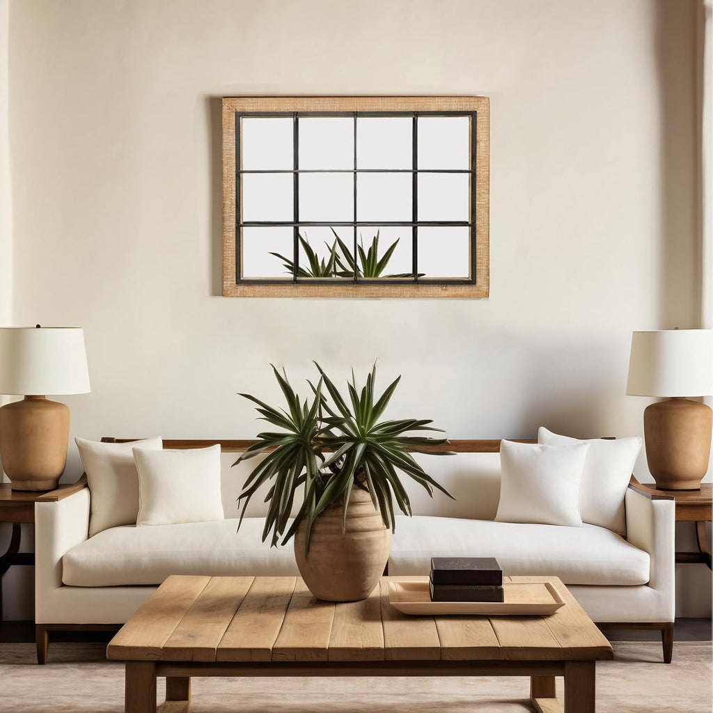 Windowpane Wall Mirror 24'' x 32'' Rectangle Wood Metal Frame F848