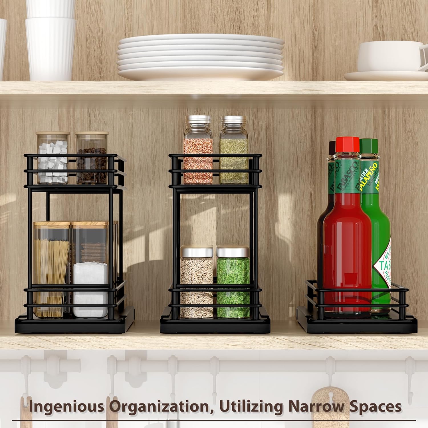 2-Pack 2-Tier Pull Out Spice Rack Organizer, 5.3''W x 10.4''D x 8.9''H R639972