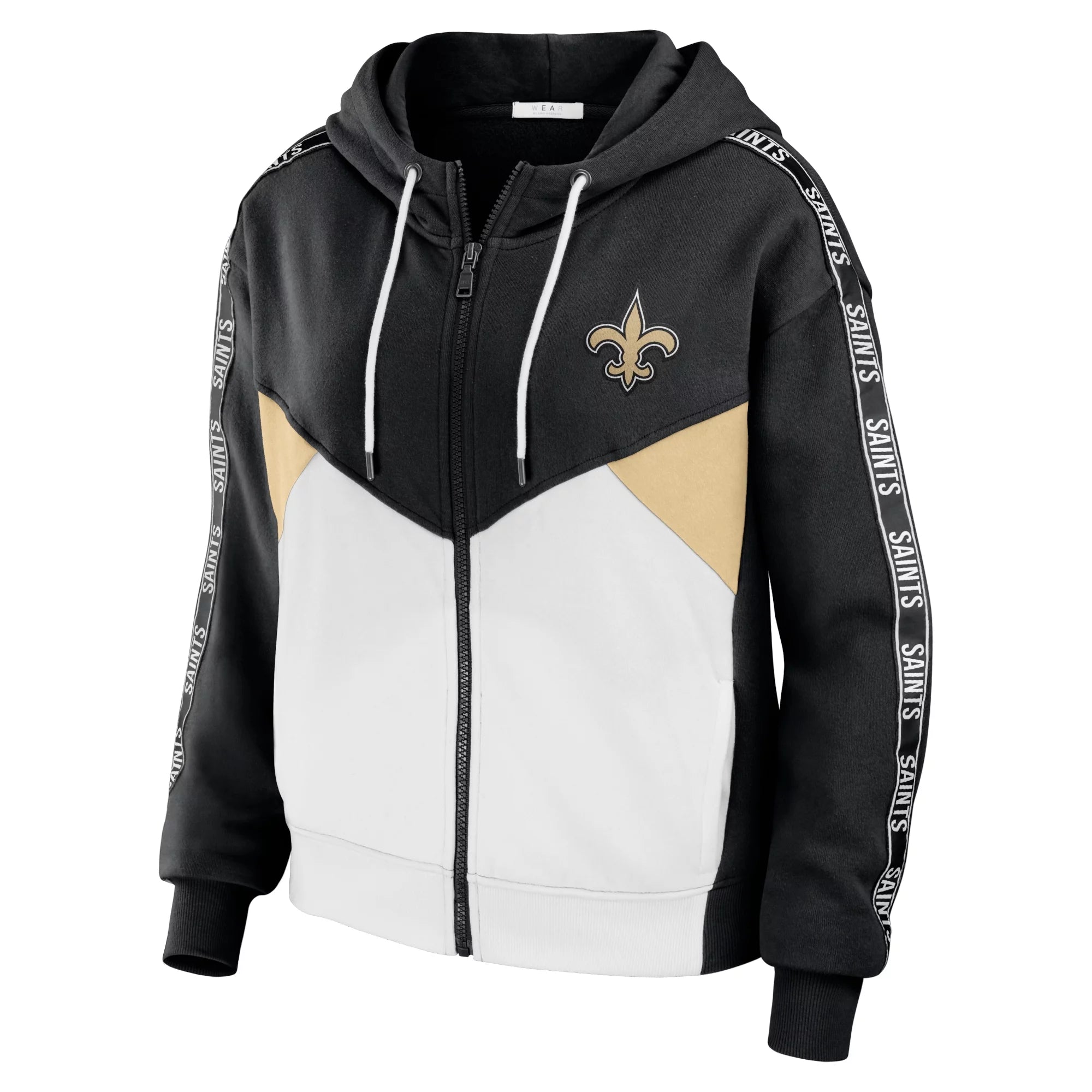 Black/White New Orleans Saints Crop Full-Zip Hoodie R771
