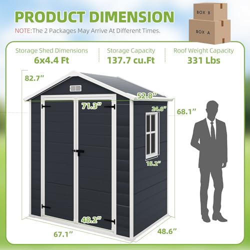 LightGray Resin Outdoor Storage Shed 6x4.4FT with Floor U299299