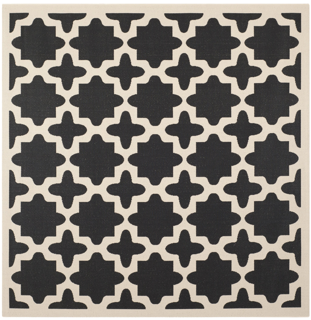 7'10" x 7'10" Square Black Beige Geometric Indoor Outdoor Area Rug V709096