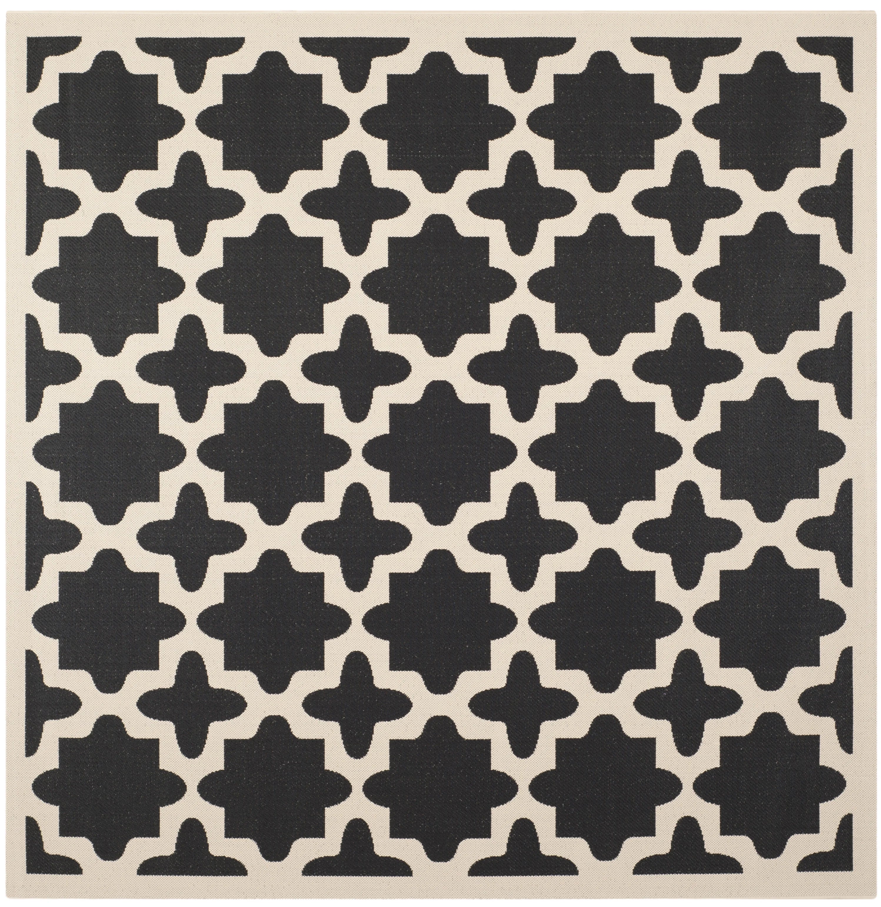 7'10" x 7'10" Square Black Beige Geometric Indoor Outdoor Area Rug V709096