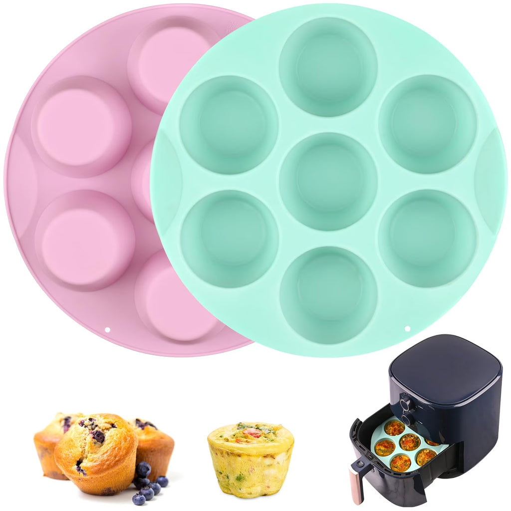 2 Pack Nonstick Silicone 7-Cup Baking Pan, Pink Green U27475