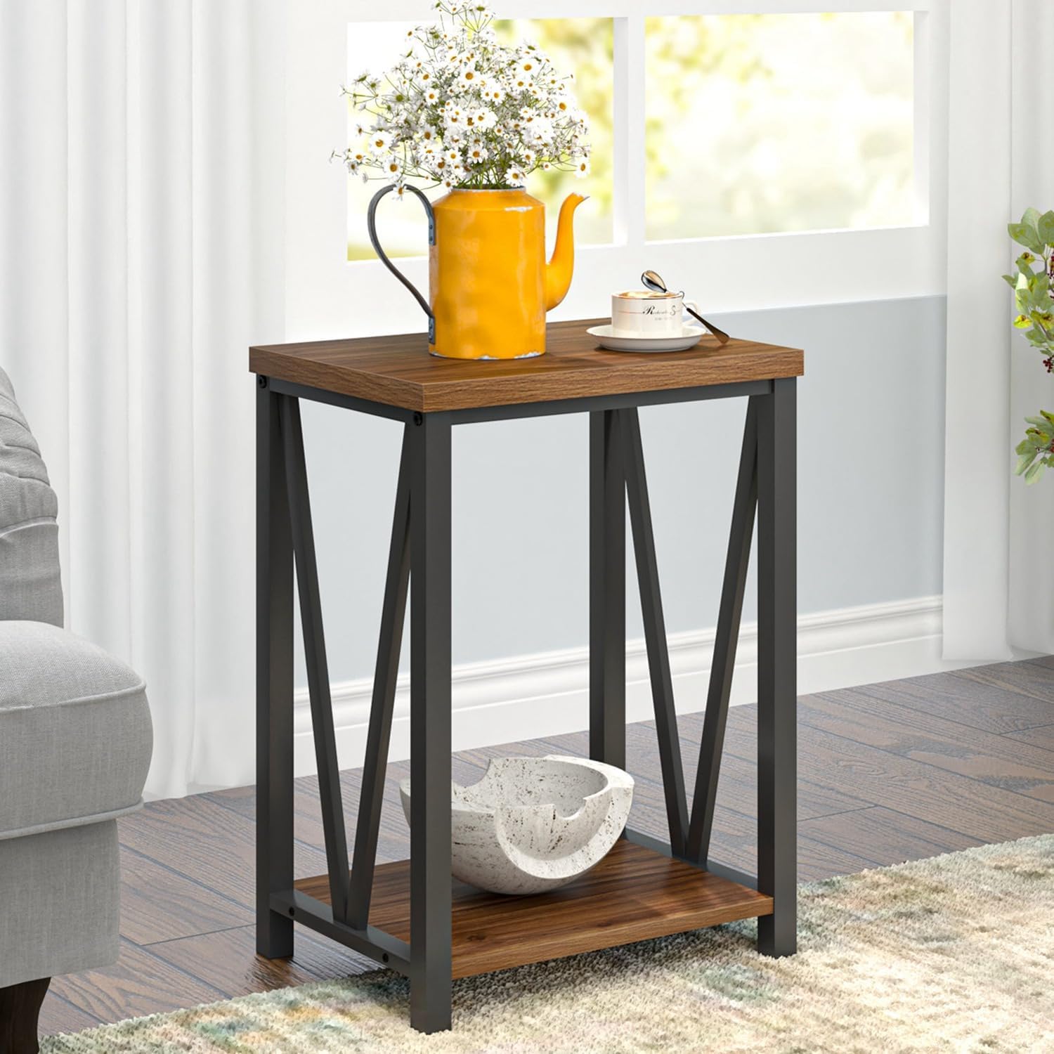 Rustic Walnut Coffee Table with Storage Shelf B1008